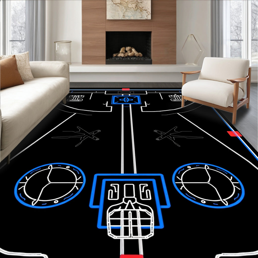 Cosmic Blue Outline Abstract Mandala Rug