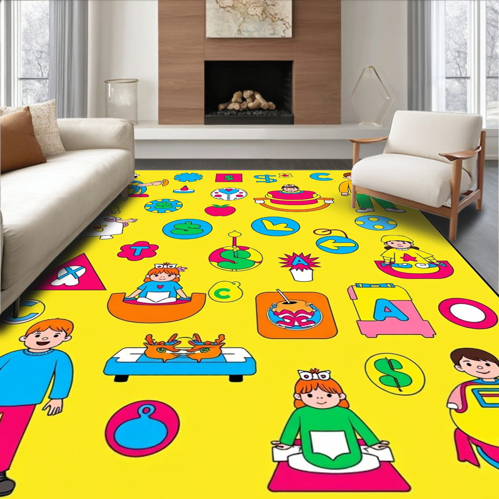 Childrens Alphabet Yellow Playful Collage Rug