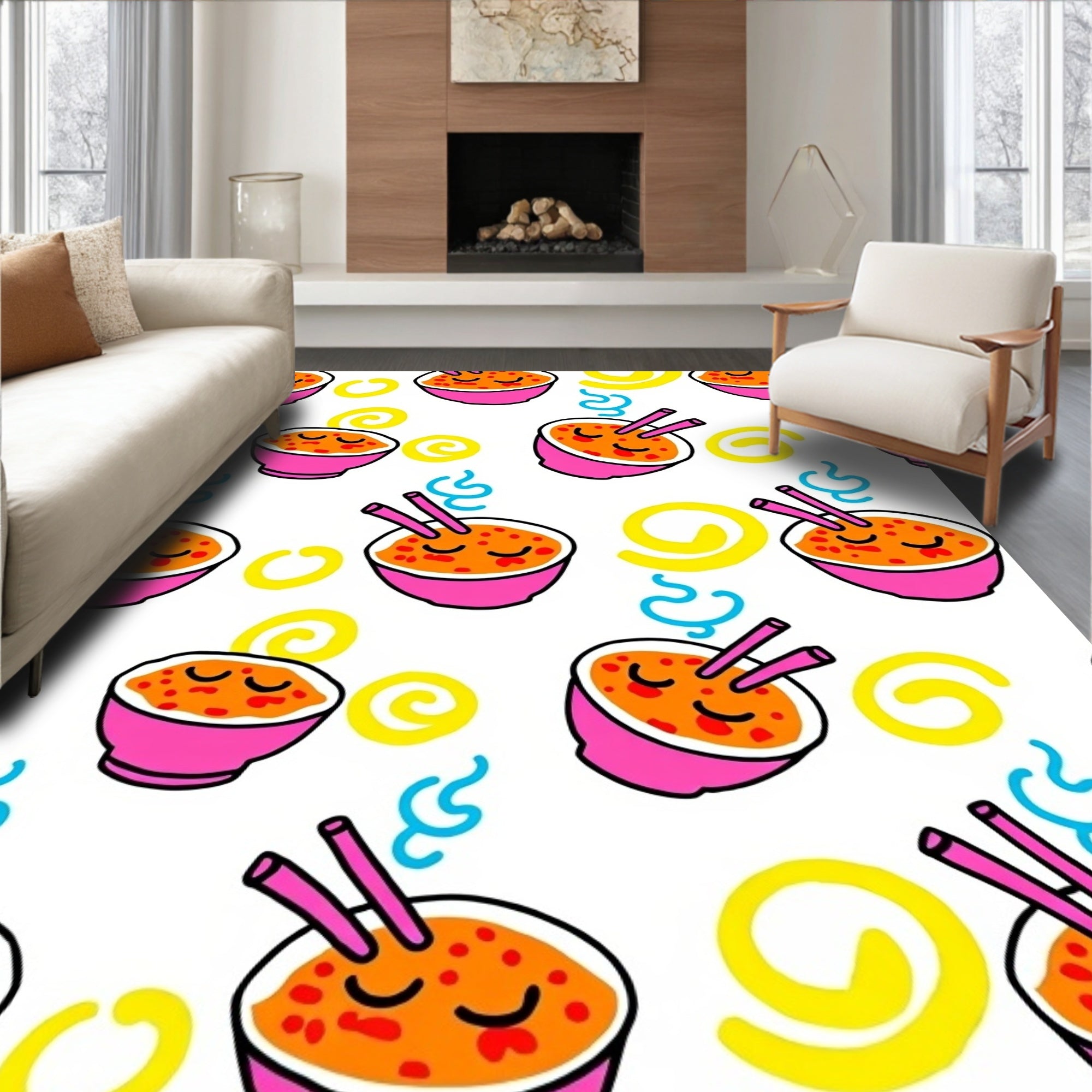 Cute Pink Ramen Bowl Swirls Rug