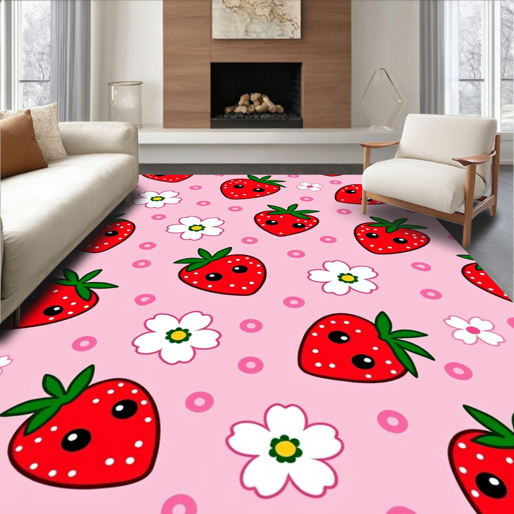 Cute Strawberry Flower Dots Rug