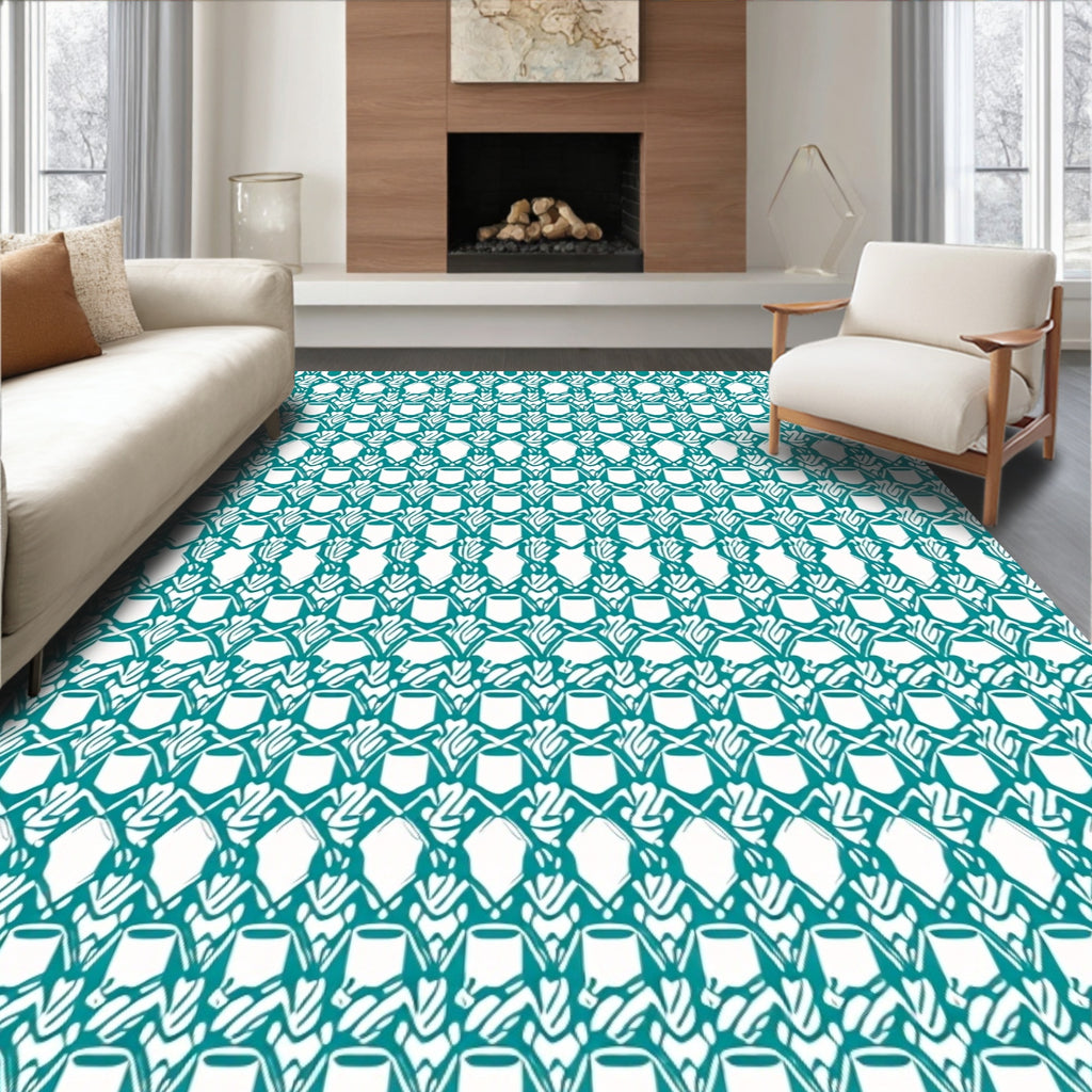 Teal Diamond Lattice Interlocking Geometric Rug
