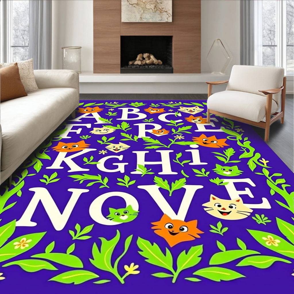 Whimsical Cat Alphabet Garden Aura Rug