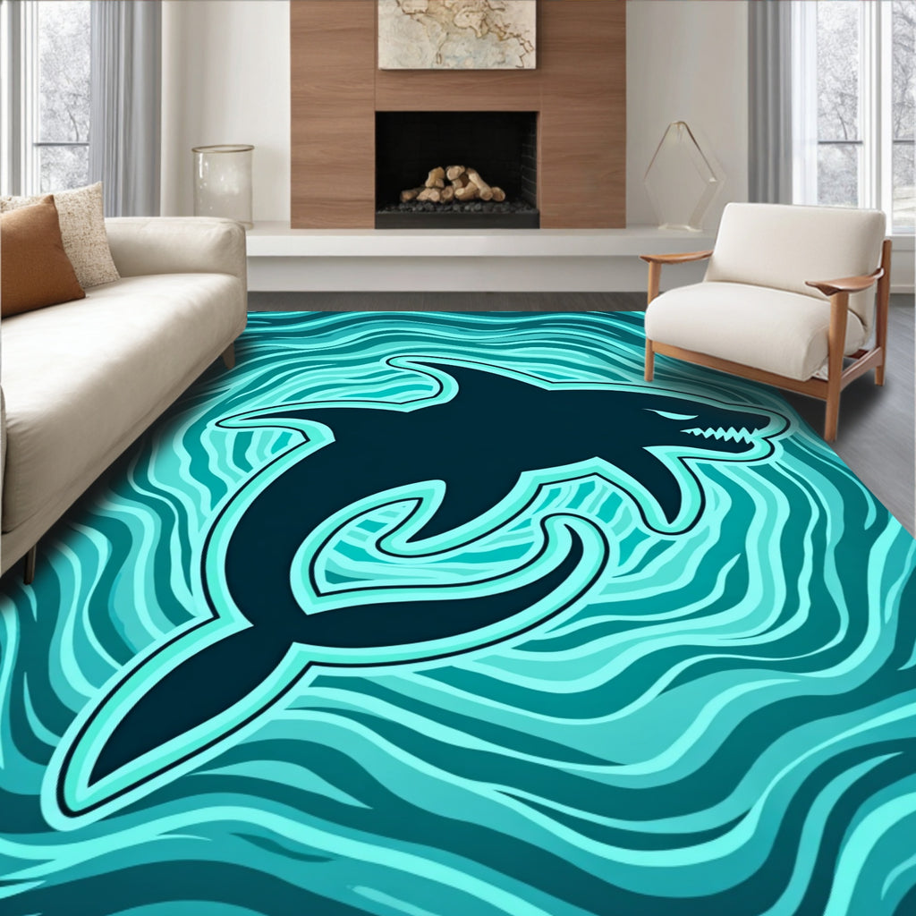 Shark In Turquoise Swirling Waters Rug