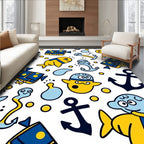 Nautical Yellow Blue Marine Creatures Rug