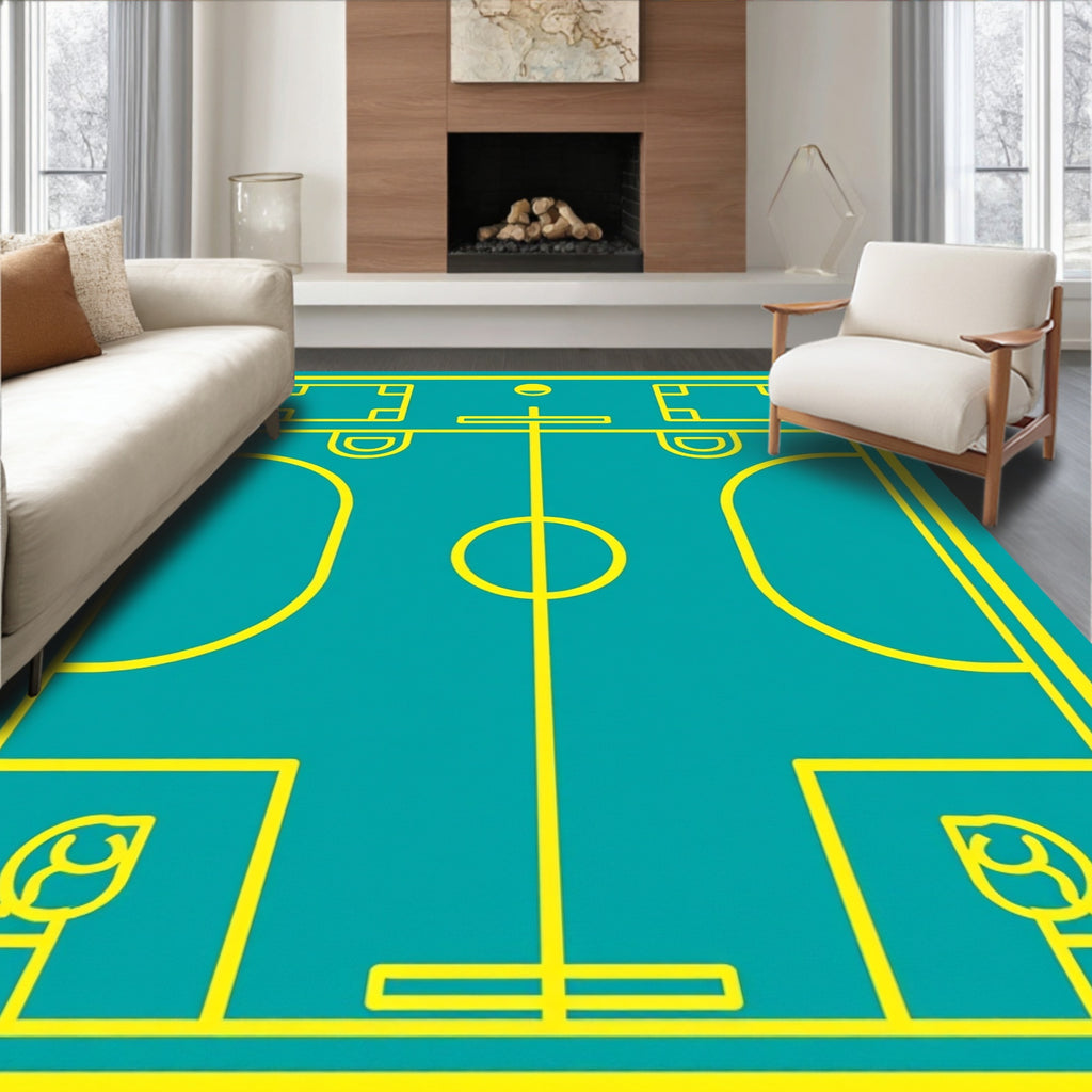 Yellow Court Lines Teal Rug