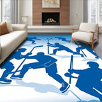 Blue Hockey Players Action Silhouette Rug