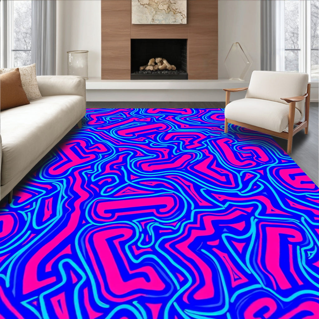 Hot Pink Blue Abstract Graffiti Lines Rug