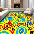 Groovy Yellow Music Notes Waves Rug