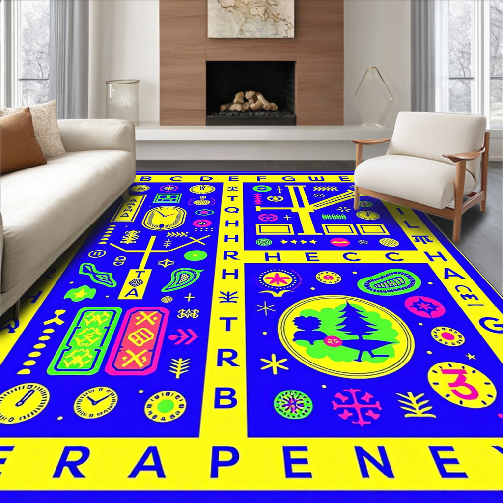 Bold Blue Yellow Alphabet Graphic Rug