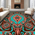 Coral Teal Floral Symmetry Rug