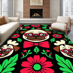 Playful Red Glasses Pug Floral Collage Rug