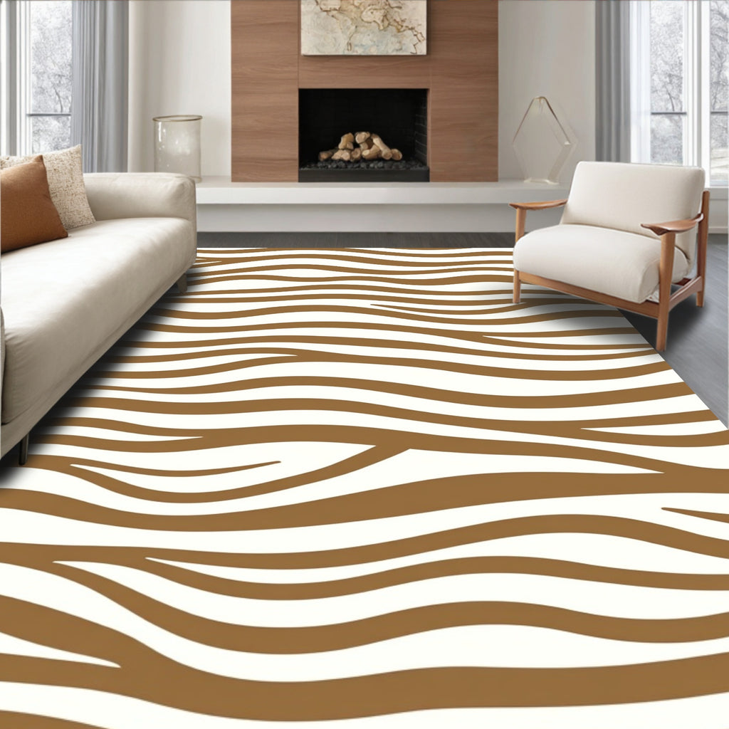 Brown White Wavy Stripes Rug
