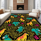 Teal Bear Yellow Spotted Animal Foliage Rug