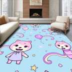 Charming Pink Cat Whimsical Stars Balloons Rug