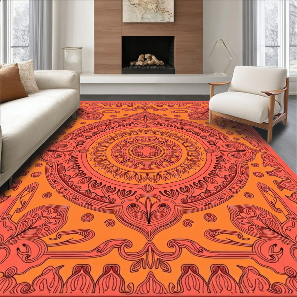 Coral Orange Intricate Mandala Rug