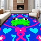 Whimsical Frog Heart Floral Royal Blue Rug