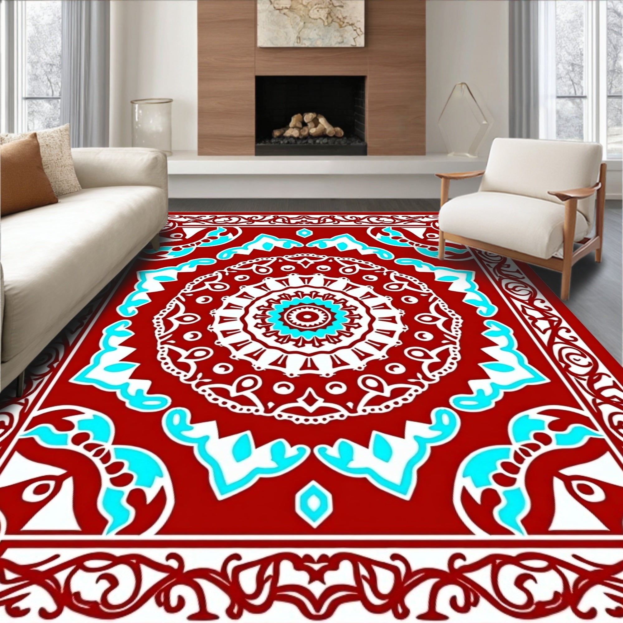Crimson Cobalt Mandala Art Rug