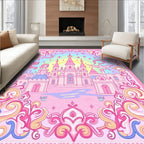 Pink Fairy Tale Castle Rainbow Scape Rug