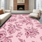 Pink Rose Branch Illustration Rug