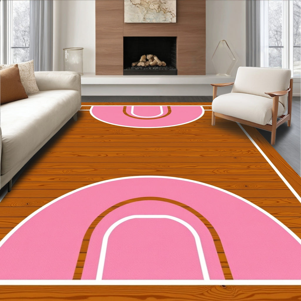 Retro Pink Court Wooden Texture Rug