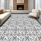 Modern Black White Geometric Grid Rug