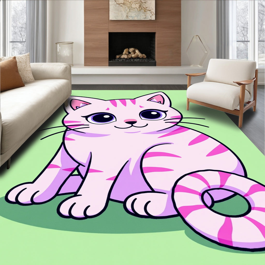 Cute Pink Striped Kitten with Big Eyes Rug