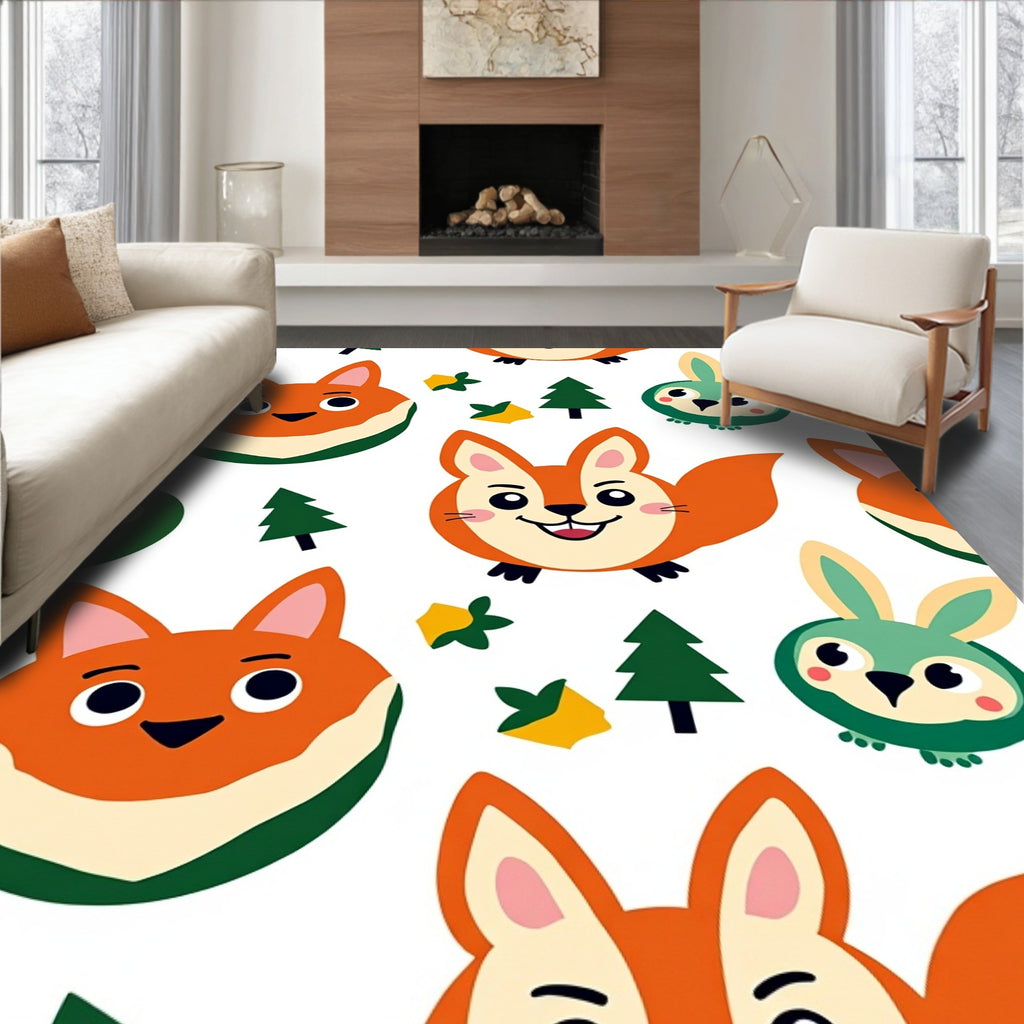 Playful Foxes and Bunnies Forest Friends Rug