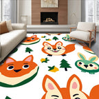 Playful Foxes and Bunnies Forest Friends Rug