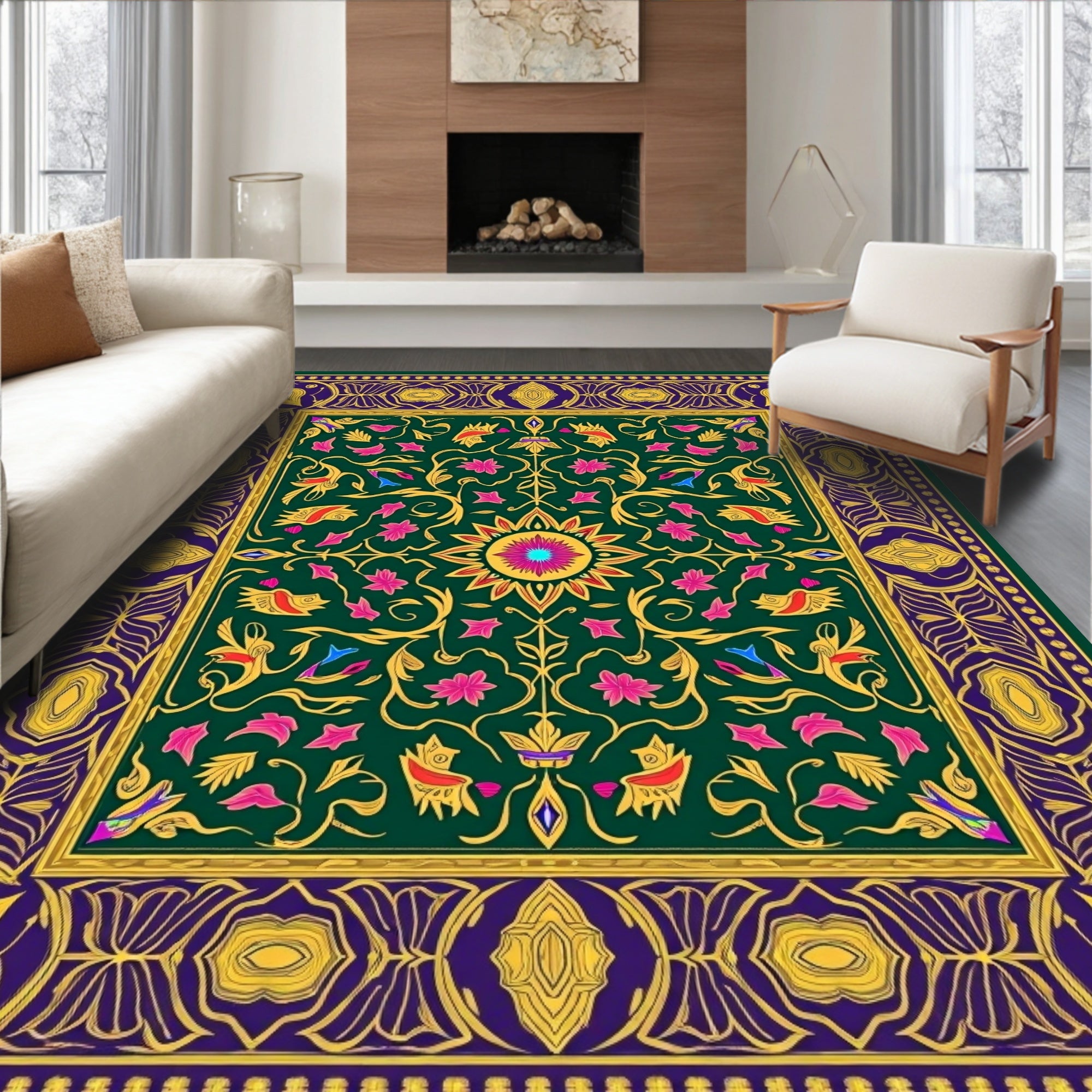 Emerald Jewel Tone Floral Medallion Rug