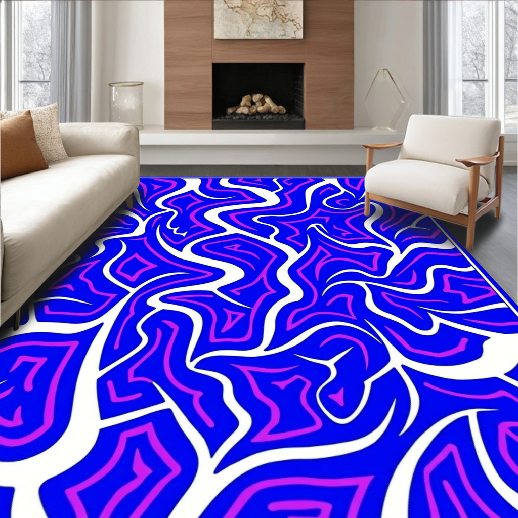 Bold Blue Pink Abstract Flow Rug
