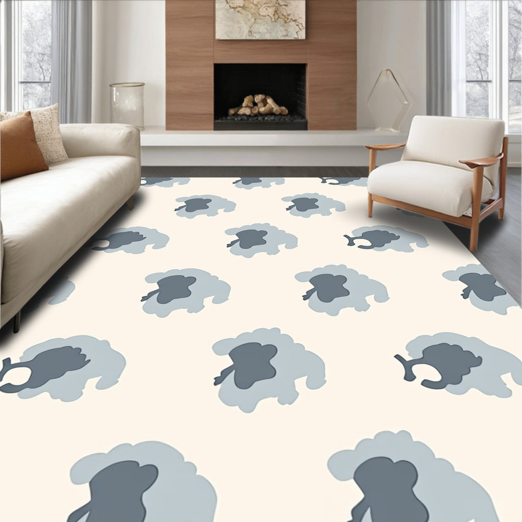 Whimsical Gray Sheep Meadow Rug
