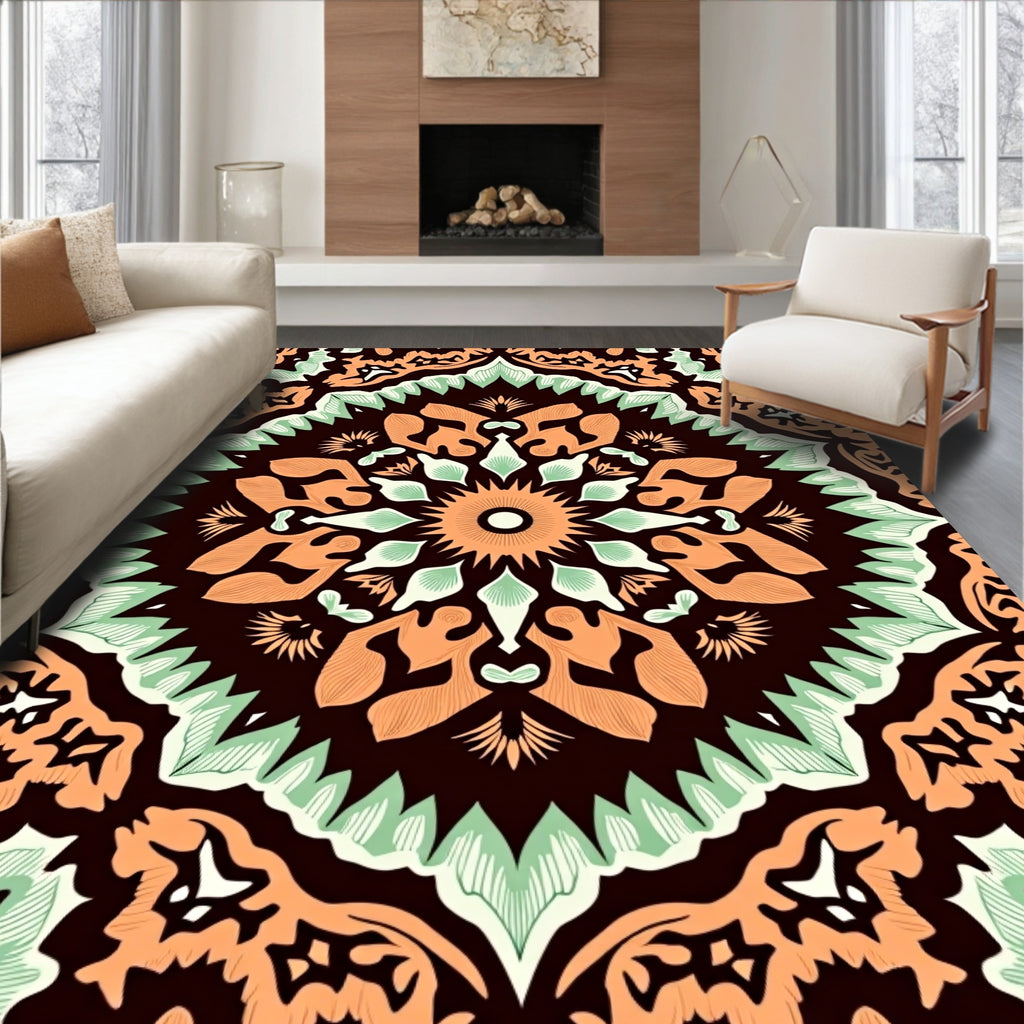 Orange Mint Symmetry Radial Medallion Rug