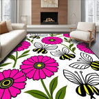 Pink Floral Bee Garden Whimsy Rug