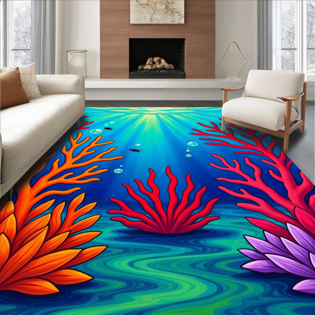 Vibrant Coral Reef Underwater Scene Rug