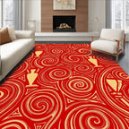 Red Gold Swirl Vase Brocade Rug