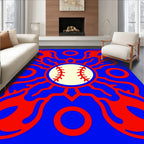 Vibrant Red Baseball Sunburst Rug