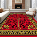 Red Gold Floral Medallion Symmetry Rug