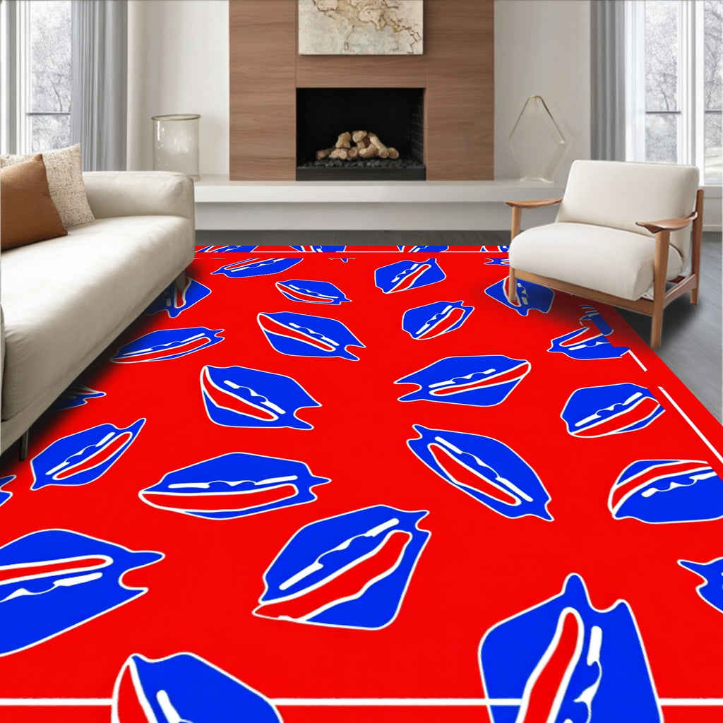 Bold Red Blue Abstract Shapes Rug