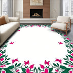 Vibrant Pink Floral Greenery Border Rug