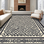 Black Geometric Maze Border Rug