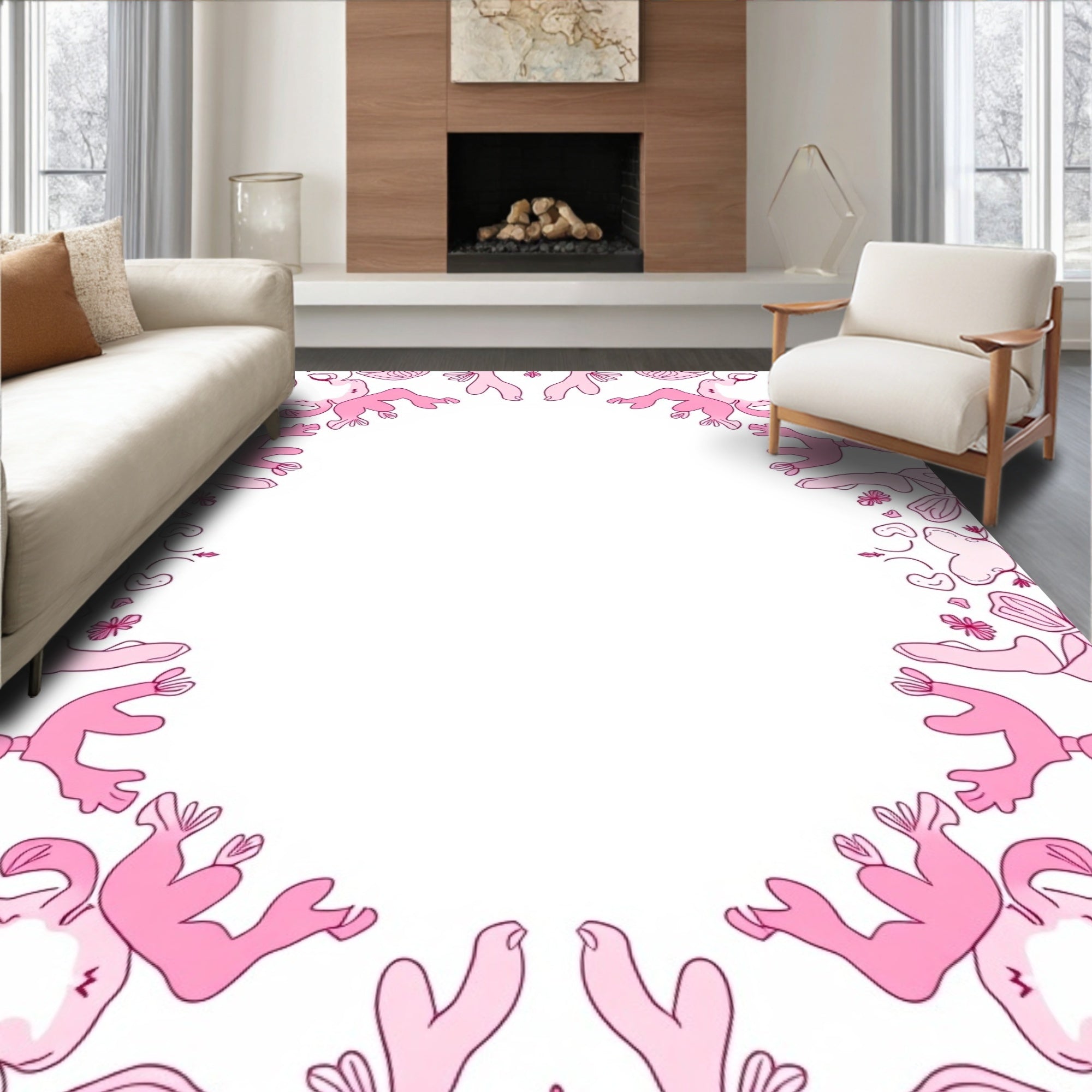 Pink Abstract Organic Bloom Frame Rug