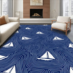 Deep Blue Sailing White Sailboats Rug