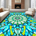 Vibrant Blue Green Floral Medallion Rug