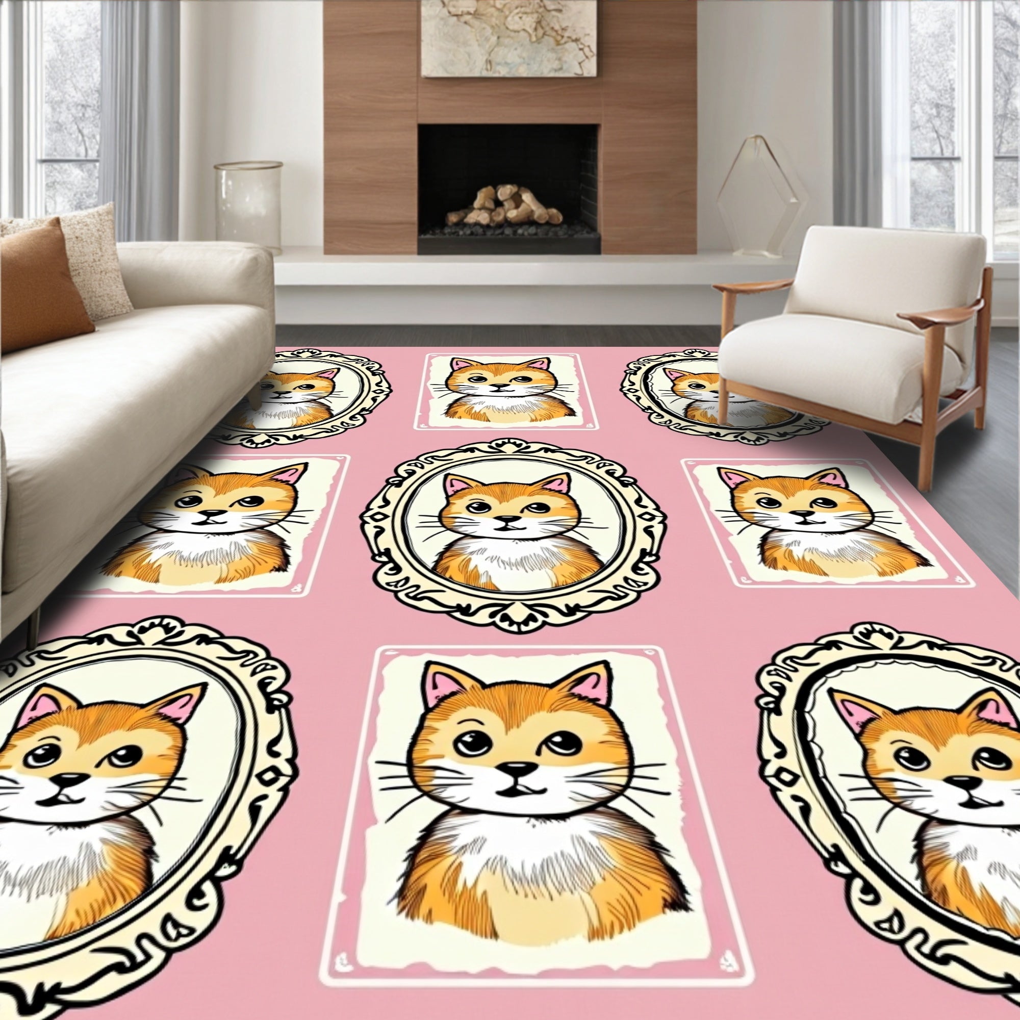 Playful Orange Cat Portrait Collection Rug