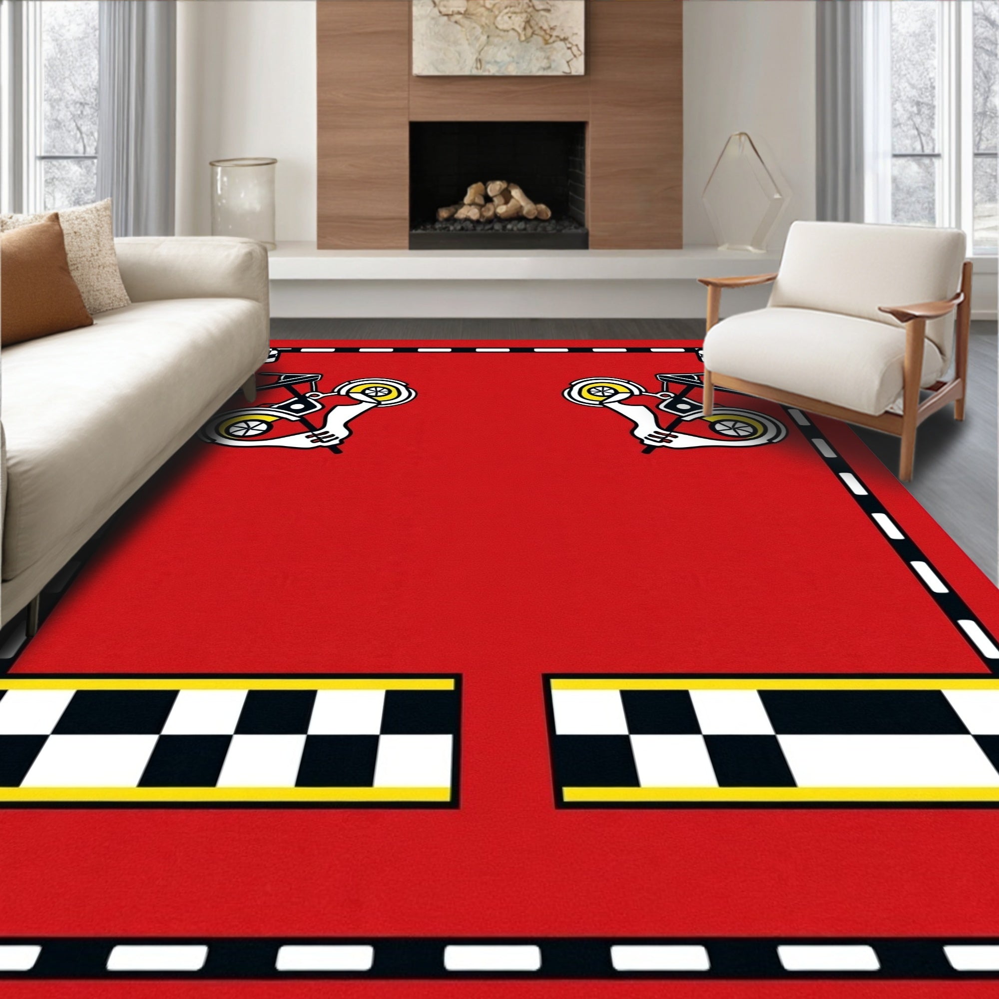 Red Racing Flag Motorcycle Rug
