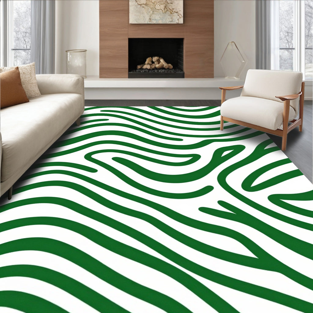 Abstract Green Zebra Stripe Rug