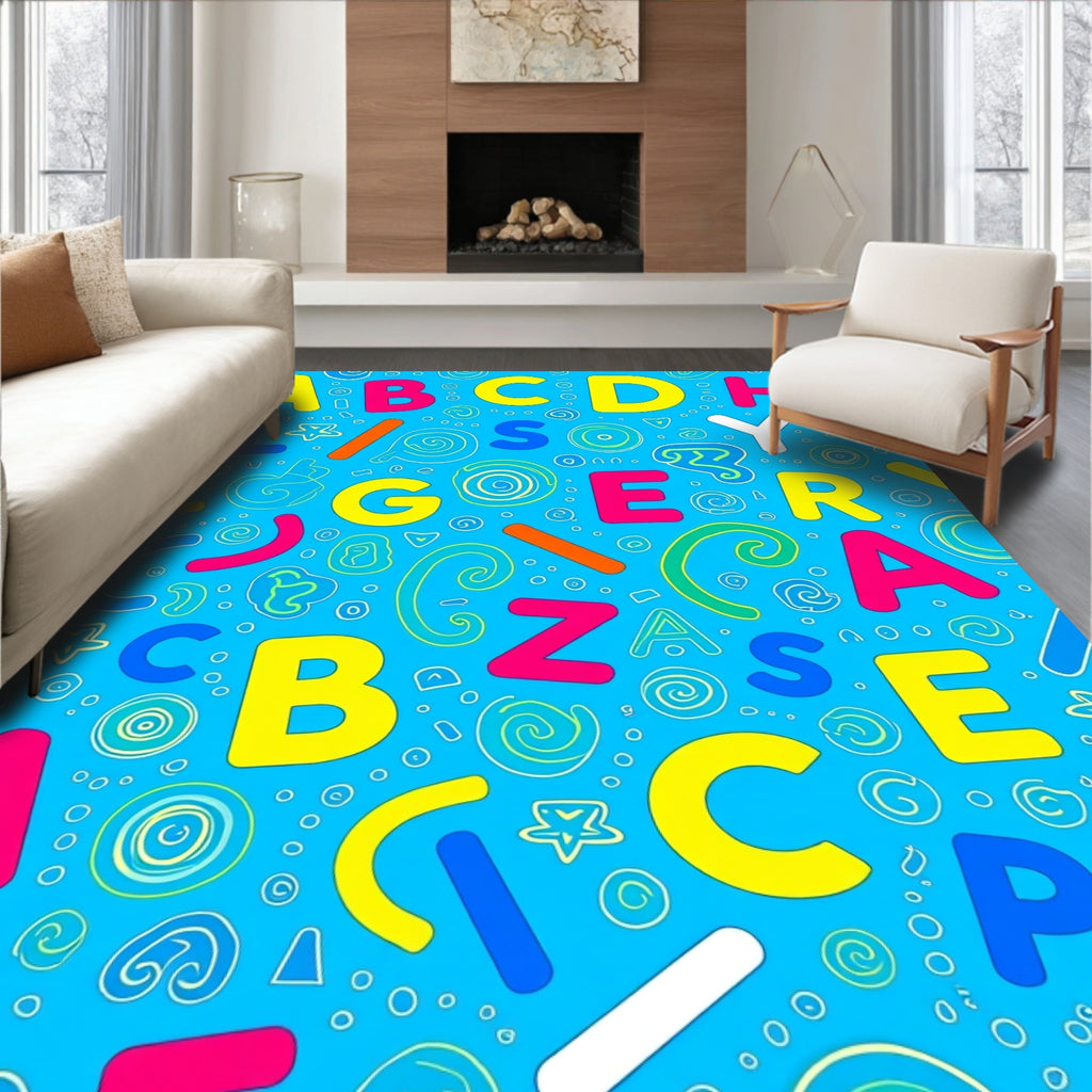 Bright Alphabet Collage Blue Rug