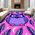 Whimsical Purple Owl Feather Night Rug