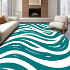 Teal White Fluid Wave Rug
