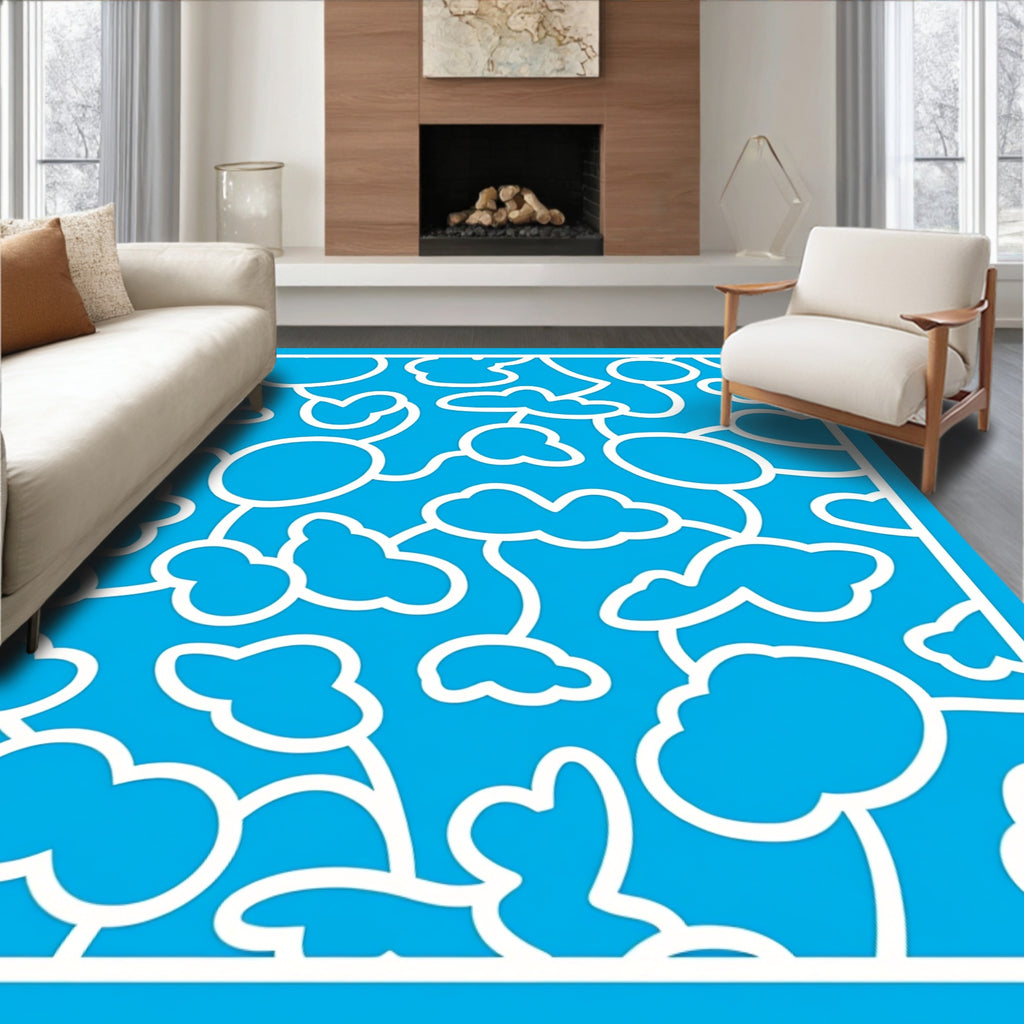 Whimsical Blue Cloudscape Abstract Rug